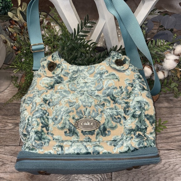 Cake by Petunia Pickle Stylish Embossed Velvet Diaper Bag Tote Teal - Picture 1 of 6